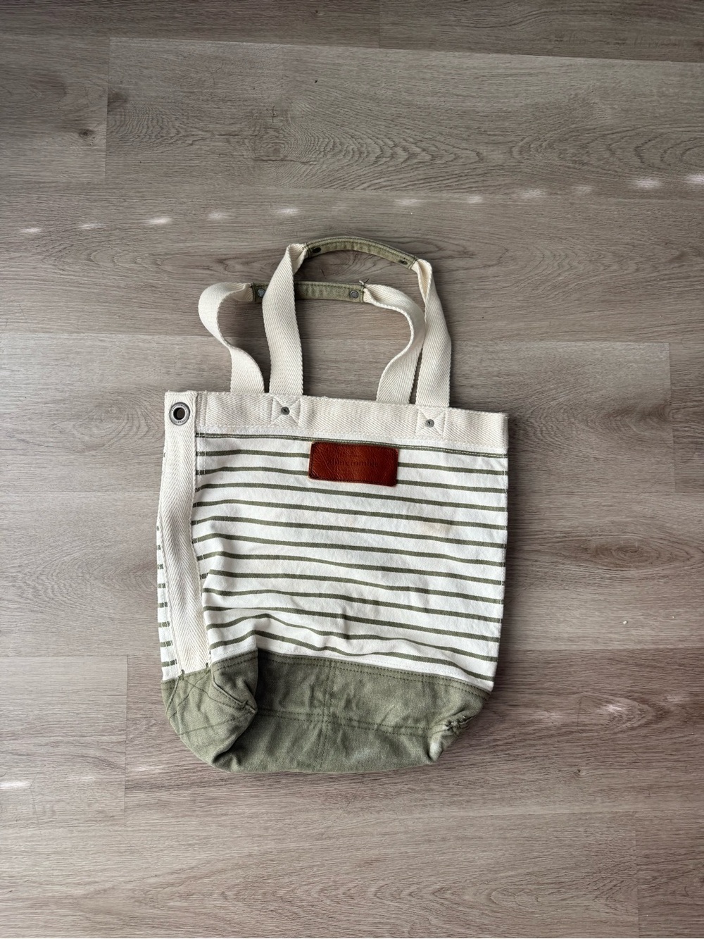 Striped Canvas Tote with Olive Base and Leather Patch - abercrombie